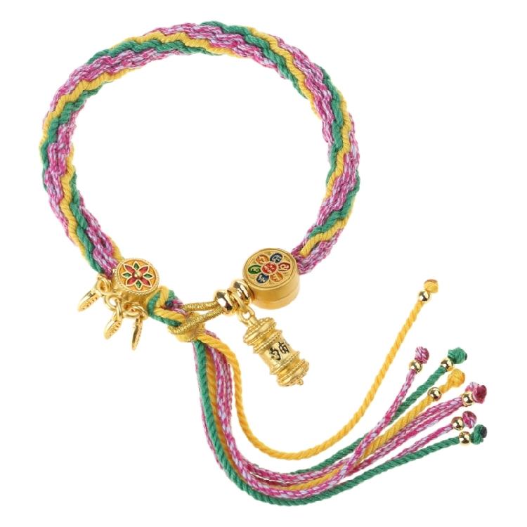 Vibranting Tibetan Handmade Woven Bracelet with Symbolic Patterns Portable Accessory for Festive and Spiritual Event