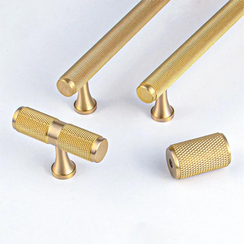 Brass Knurled Cabinet Handles Wardrobe Bar Pull with Baseplate Textured Furniture Door Handle with Baseboard Drawer Knobs