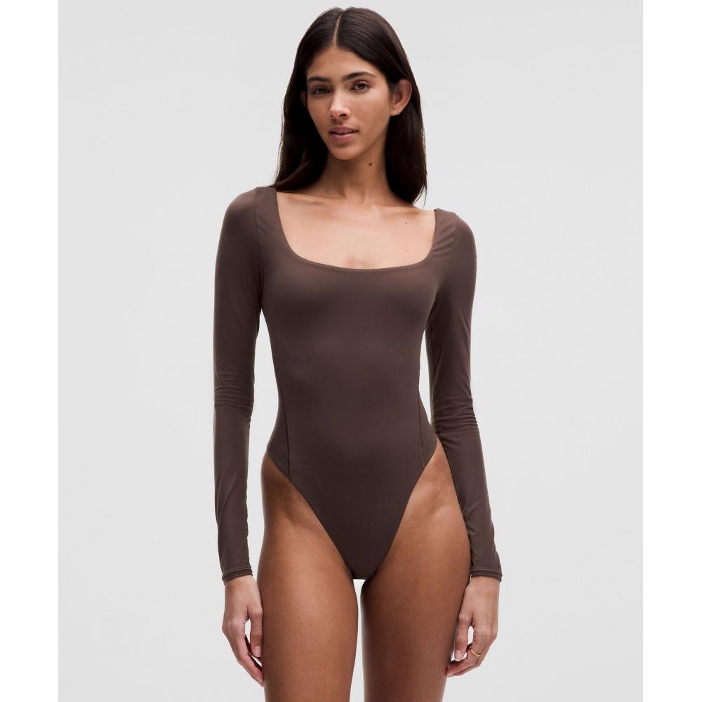 

Lululemon Wundermost Ultra Soft Nulu Square Neck Long Sleeve Bodysuit Espresso XS