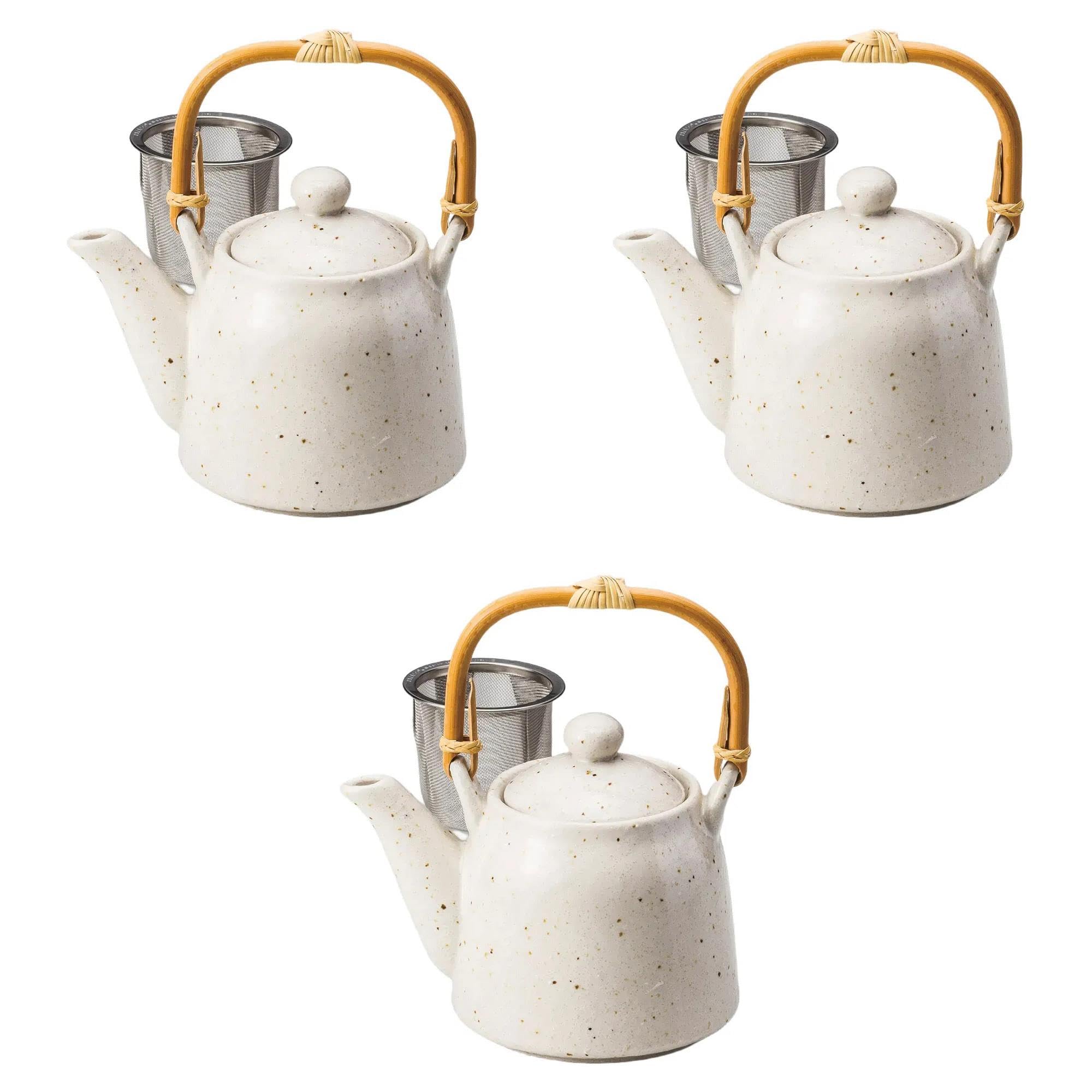 

Set of 3 White Karatsu Swim Teapots basket Teapot Setomonohonpo (with strainer) [14×9.5×12cm (430cc)]