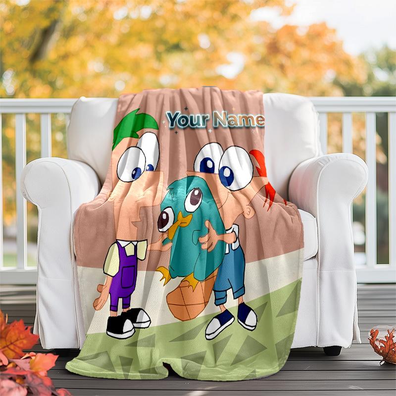 Customizable Phineas and Ferb Throw Blanket – Personalized Name, All-Season Cozy Snug Blanket, Machine Washable, Personalized Blanket