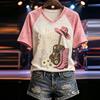 Women's Casual V-Neck Short Sleeve Letter Graphic T-Shirt