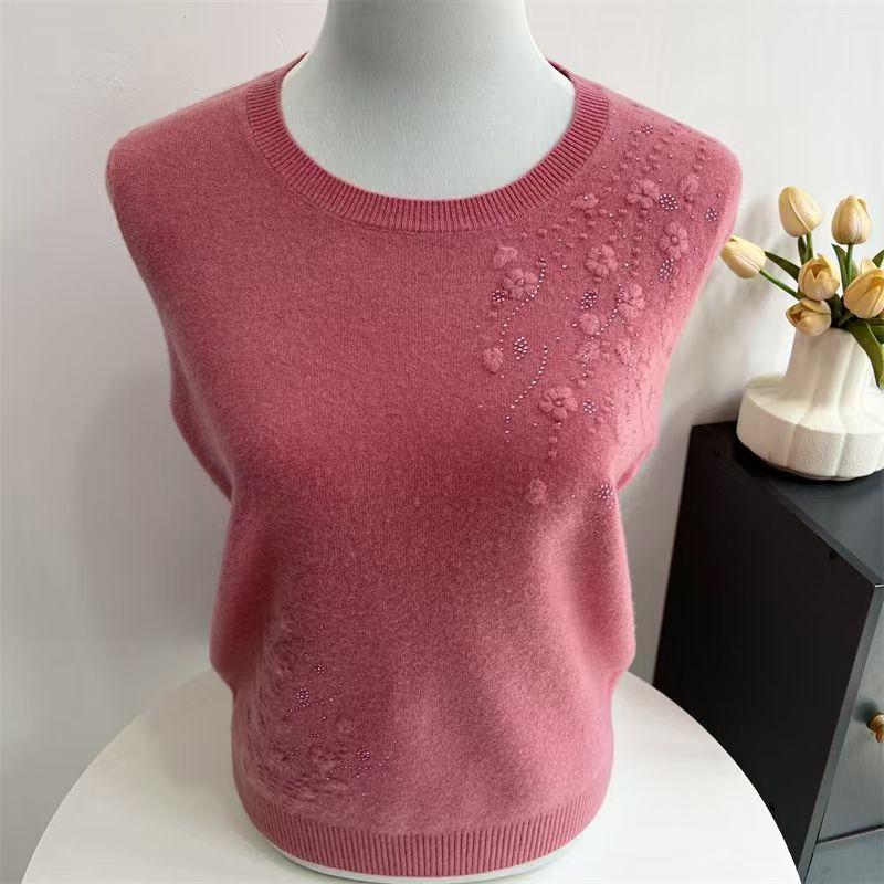 Pulover de lână pentru femei plus size, croială largă, broderie cu strasuri, tricotat, pulover, culoare uni, top tricotat moale