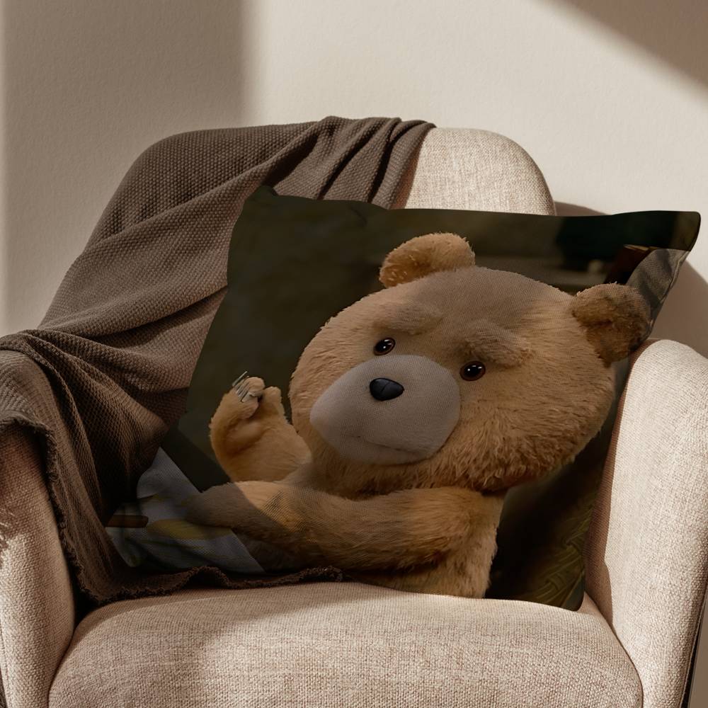 Movie Cute Ted Bear Pillow Case Antidustmite Pillowcase Invisible zipper silky short plush Sofa cushion cover