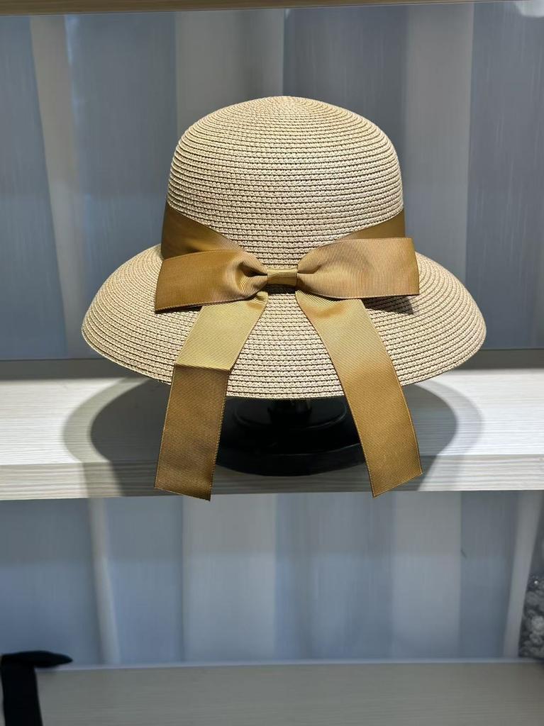 French Hepburn bow ribbon sun hat women's straw hat beach hat women's big brim hat sun hat beach fedora vacation travel sun hat