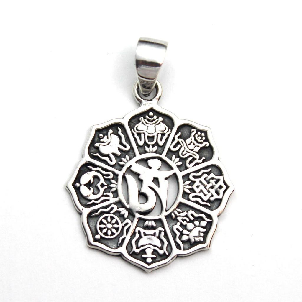 Tibetan Eight Auspicious Signs Eight Treasures Tashitage Pendant Pendant Top Silver 925 Amulet Good Luck