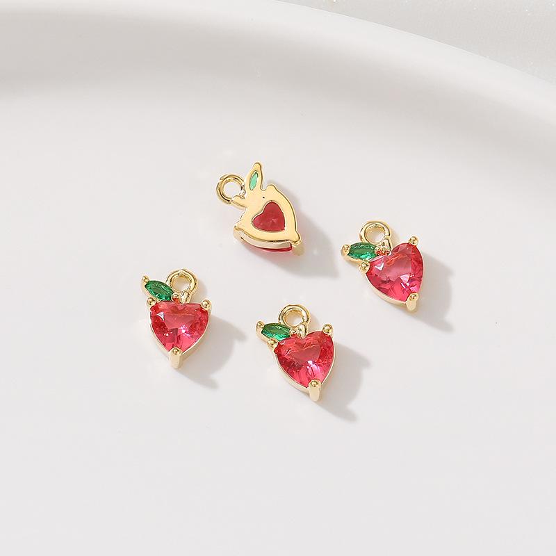 Color-Preserving 14K Gold Plated Zircon Fruit Series Charm Pendant for DIY Bracelets: Strawberry, Pineapple, Grape