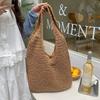 Versatile One Shoulder Straw Woven Bag Lazy Style Handmade Woven Bag Large Capacity Zipper Tote Bag Women's Vacation Beach Women's Bag