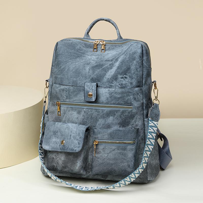 PU Backpack Multi Pocket Zipper Closure Casual Daypack for Women Daily Travel
