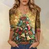 3/4 Sleeve Shirts For Women Print Christmas Tees Blouses Casual Plus Size Basic Tops Pullover