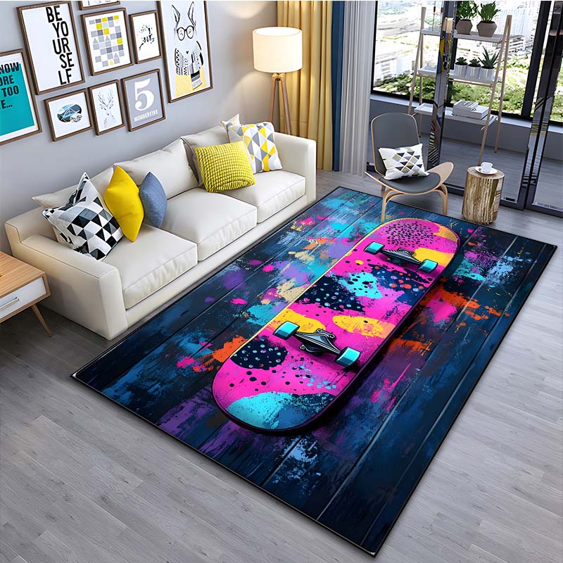 Drawing Ideas Colorful Skateboard Patter Carpet for Living Room Bedroom Bedside Bathroom Floor Mat Area Rug Sofa Mat Home Decor