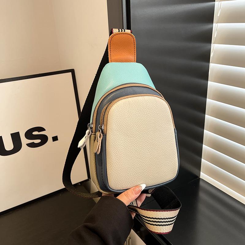 Fashion Color Stitching Cowhide Women Chest Bag Backpack Luxury Genuine Leather Multi-pocket Female Shoulder Crossbody Back Pack