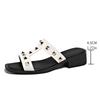 2026 Summer Women's Plus-Size Rivet Open-Toe Mid-Heel Beach Slippers