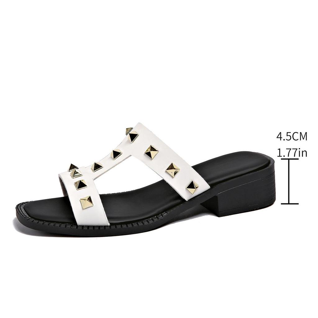 2026 Summer Women's Plus-Size Rivet Open-Toe Mid-Heel Beach Slippers