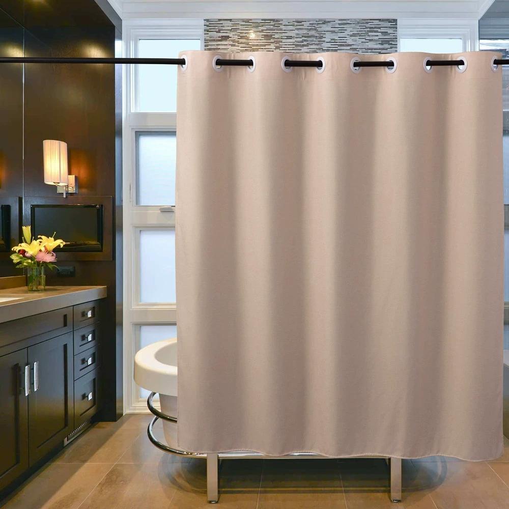 Linen-Look Shower Curtain - Pure Color Waterproof & No-Hole Bathroom Partition for Tub/Shower Easy Install Privacy Screen
