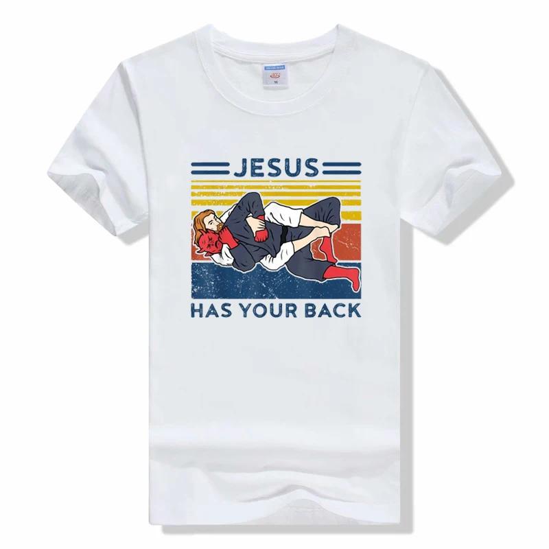 Jiu Jitsu Shirts Jesus Has Your Back Mens BJJ MMA Jujitsu TShirt Casual Loose Tops T Shirt Short Sleeve Tops t shirt XXL