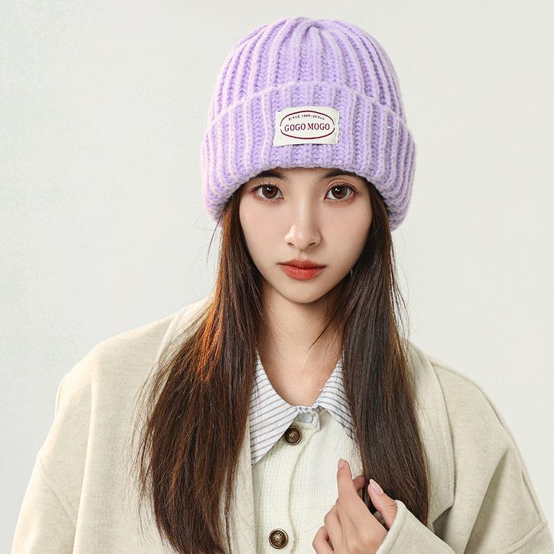 Alphabet Cloth Wool Hat Women's Autumn and Winter Face Small Windproof Ear Protection Cold Hat Fashionable Versatile Warm Knitted Hat