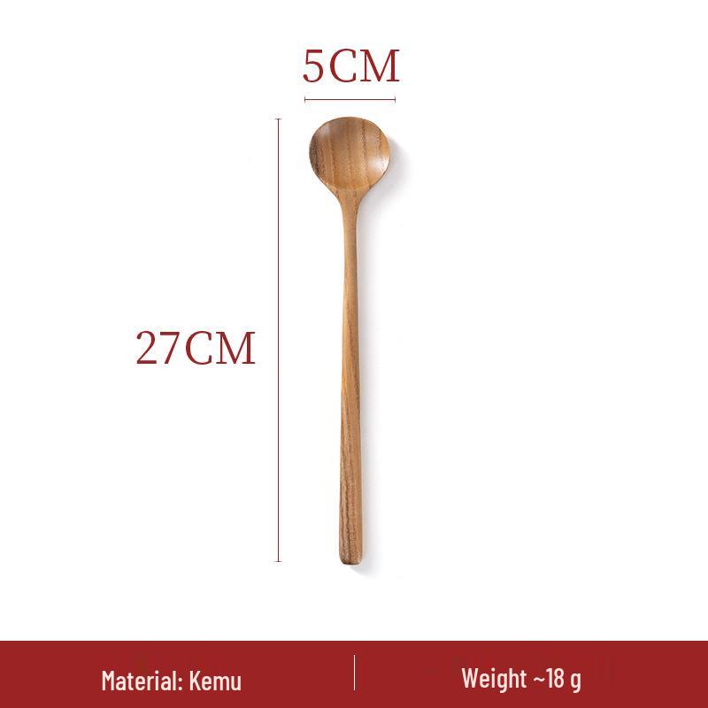 Japanese-Korean Style Long Handle Solid Wood Spoon for Soup, Stirring, Honey, and Sauce Cooking