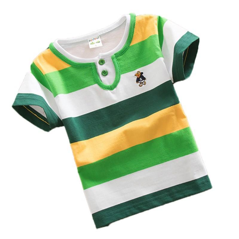 

Футболка для мальчиков и девочек, летняя футболка-поло в полоску из чистого хлопка с короткими рукавами 120cm