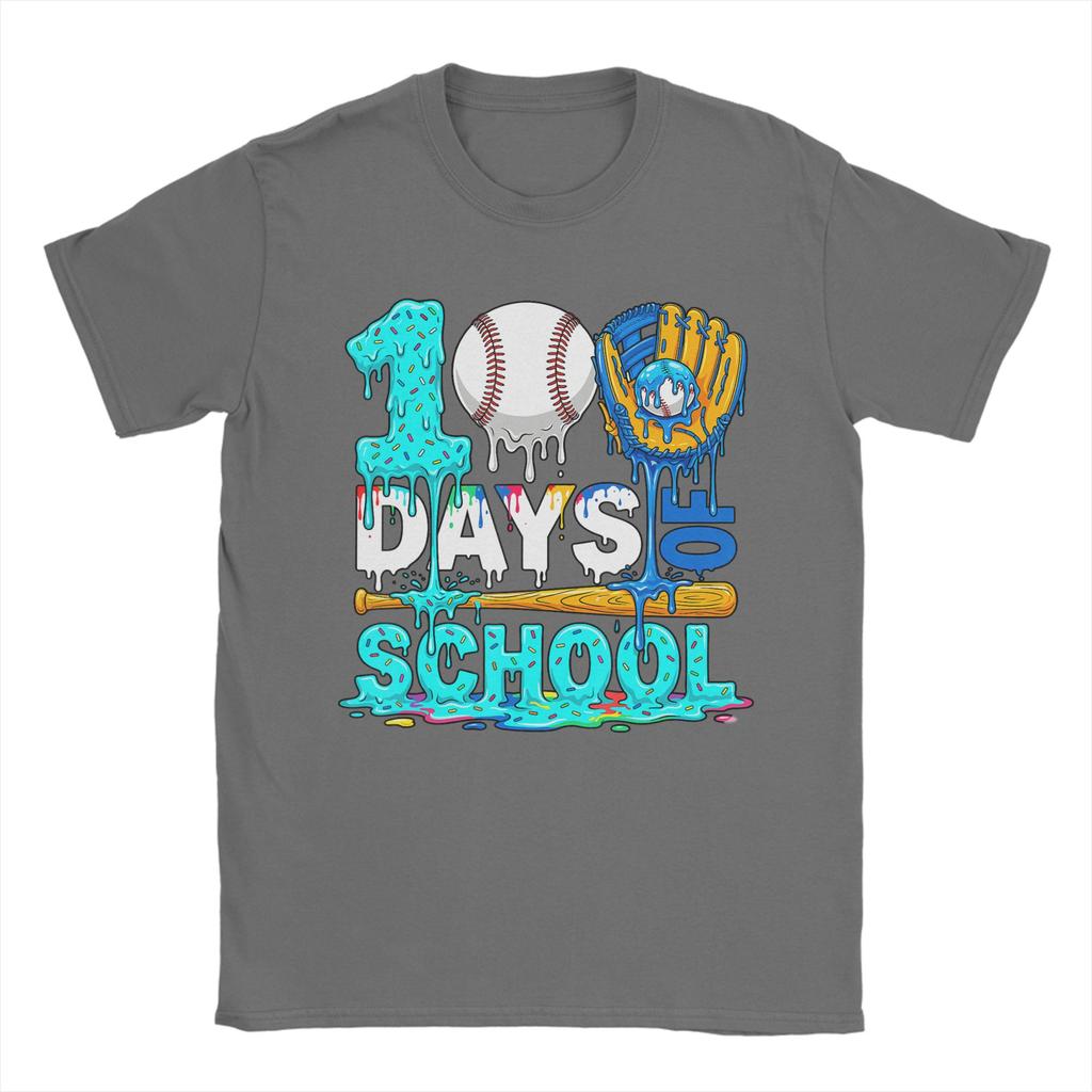 Unisex 100 Days of School Baseball Ice Cream Drip Player T Shirts  Cotton Clothing Novelty Short Sleeve Tee Shirt Party TShirts