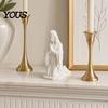 Durable 3D Printed Figure Western Realistic Ornament, Compact Sculpture, Matte White Hexagonal Base Ornament PLA Statue, Stable Decorative Religious