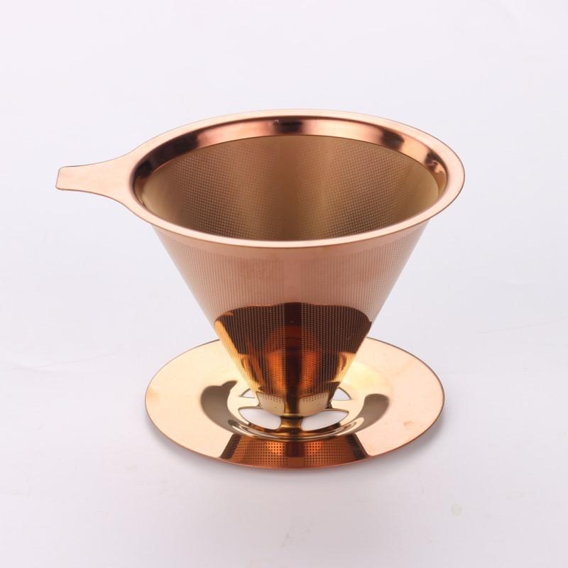 Stainless Steel Pour Over Coffee Filters Double-layer Filter Reusable Cone Pour-over Coffee Dripper with Stand Home Cafe Barista