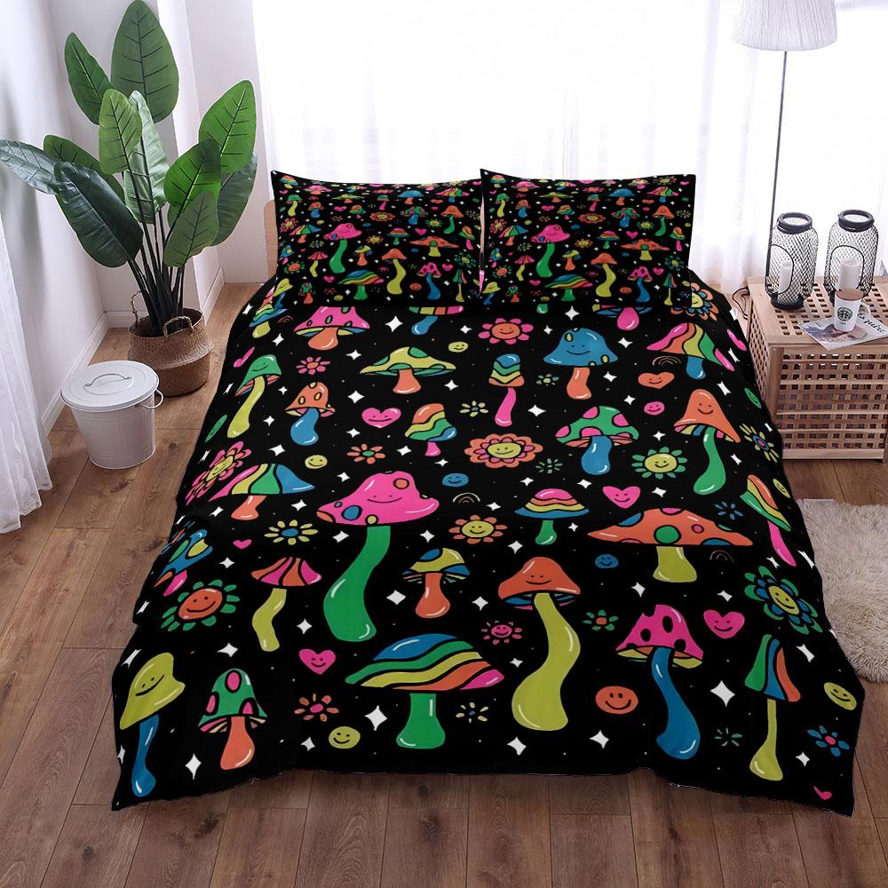 Chic Mushroom Illustration Art Duvet Cover Set King Queen Double Twin Single Bed Linen Set