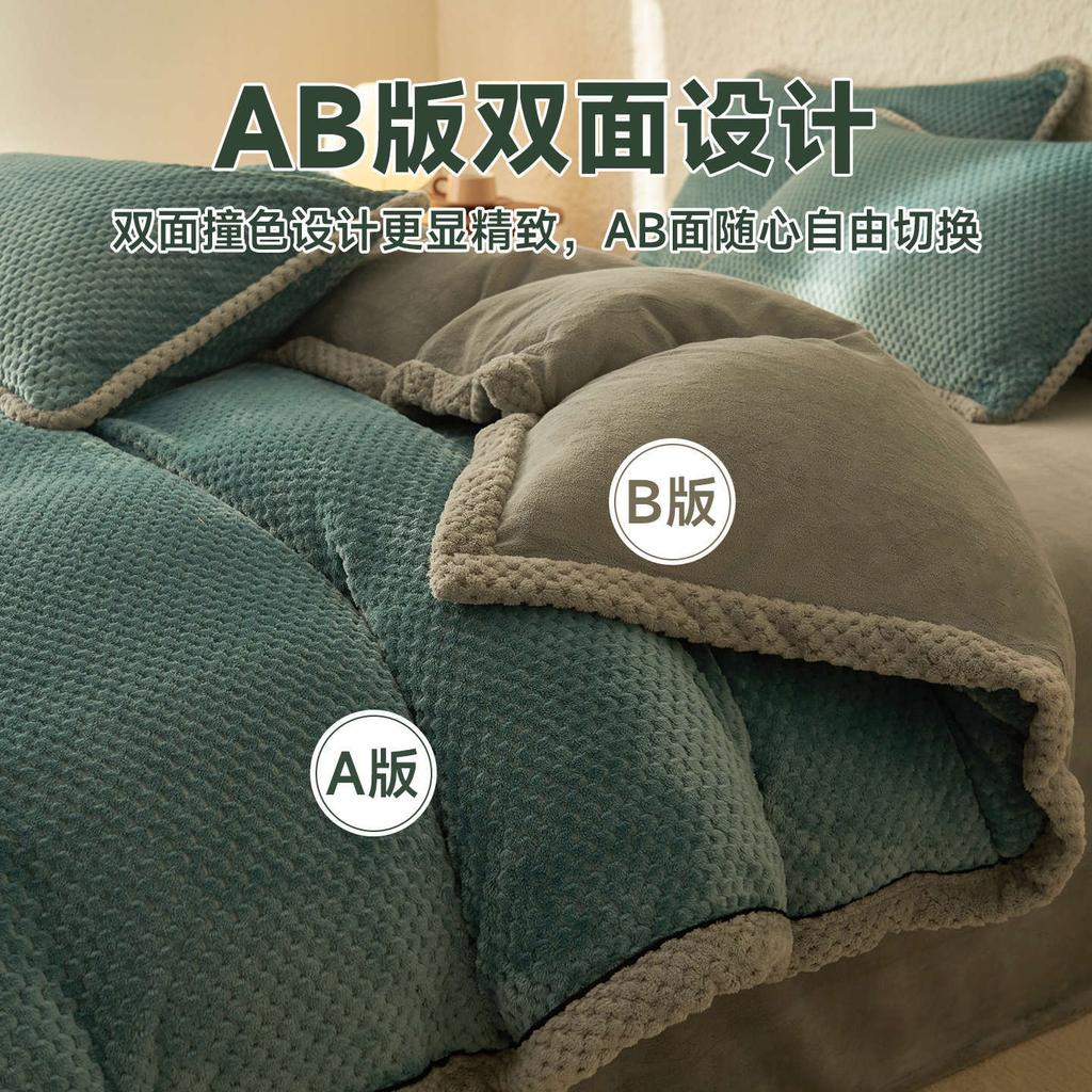 Thickened Milk Fleece Coral Fleece Bed Four-Piece Set Flannel Quilt Cover Bed Sheet Three-Piece Set