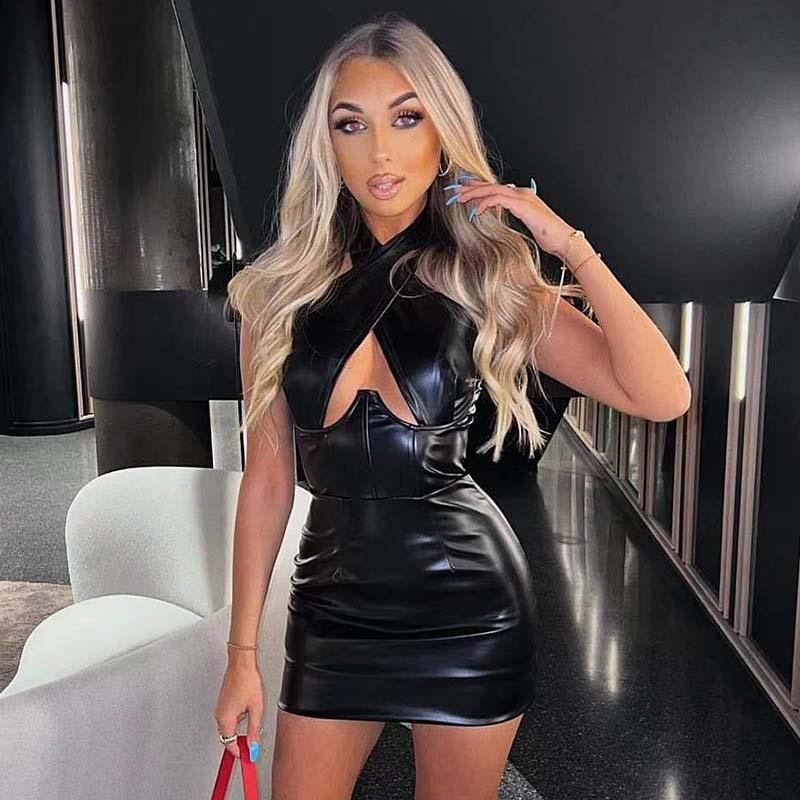 Damen Sommer Hängender Hals Sexy Paket Hüfte Ärmellose Kleider