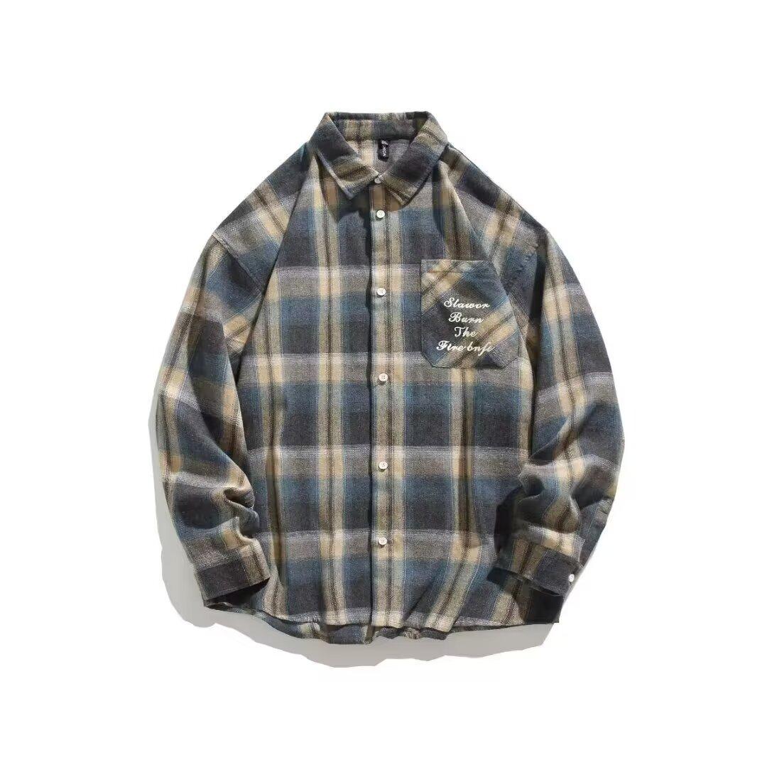 

Японский модный бренд Kimura Dark Grain Loose Casual All-Tablet Coat American Retro Весна и осень Клетчатая рубашка с длинным рукавом для мужчин 3XL хаки