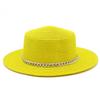 Spring and summer women's travel sunscreen straw hat fashion chain solid color beach British style jazz hat Hats