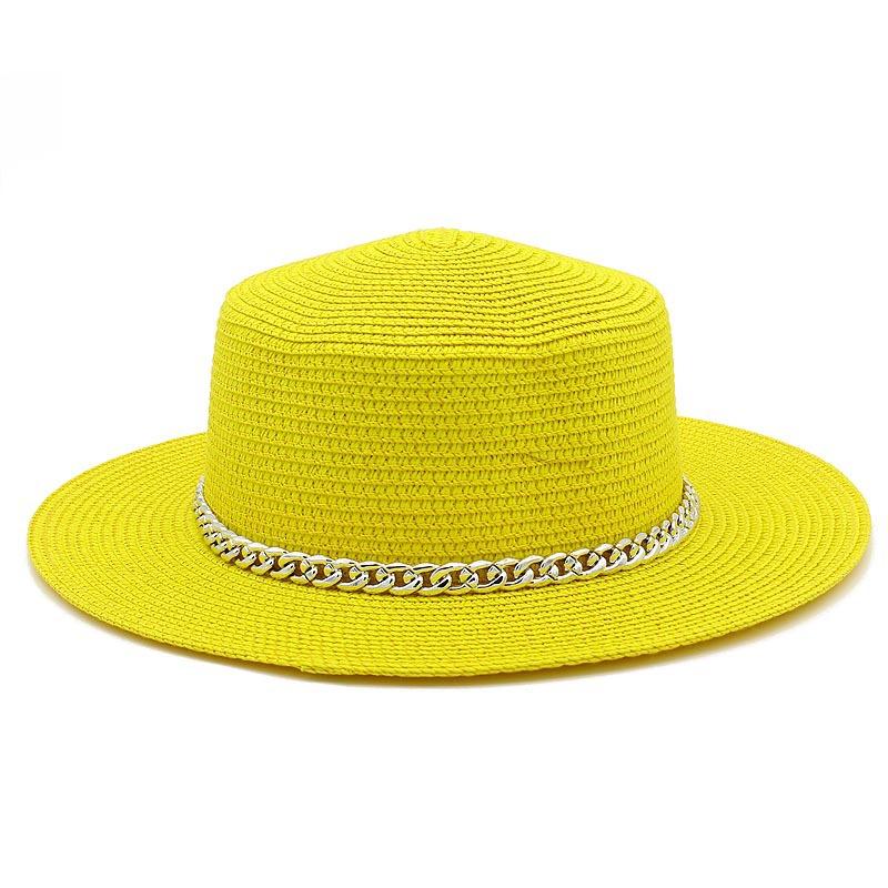Spring and summer women's travel sunscreen straw hat fashion chain solid color beach British style jazz hat Hats