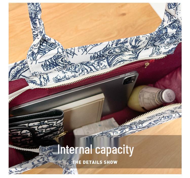 Toamnă/Iarnă 2025 Geantă Tote Canvas Damă de Mare Capacitate cu Broderie Jacquard Chinezesc