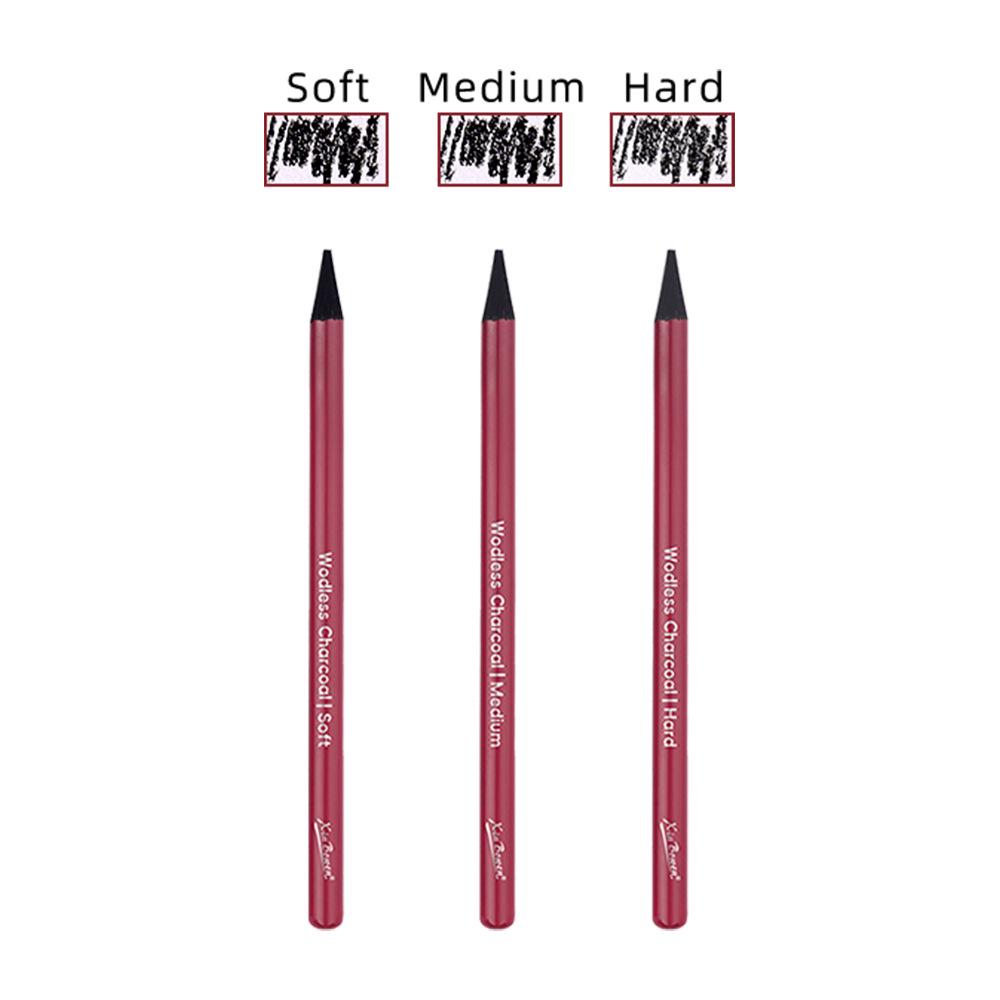 Graphite Charcoal Pencil Set - 6 Pieces: Hard, Medium & Soft for Art, Students & Sketching