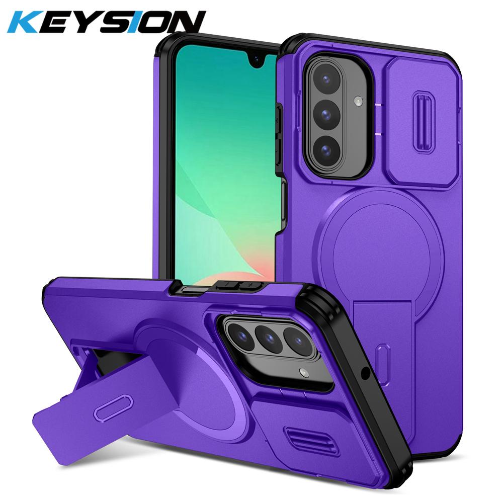KEYSION Shockproof Magnetic Case for Samsung A17 4G 5G Slide Camera Protection Kickstand Phone Back Cover for Galaxy A26 5G