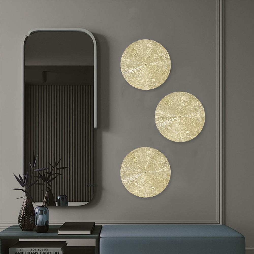 Golden Metal Wall Hanging Iron Circular Wall Ornament Round Iron Wall Art Living Room Wall