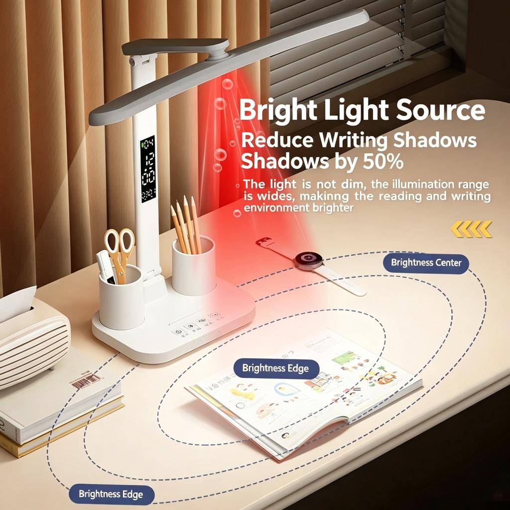 LED Table Lamp USB Chargeable Desk Light with Calendar Clock Foldable Eye Protection Reading Night Lighting