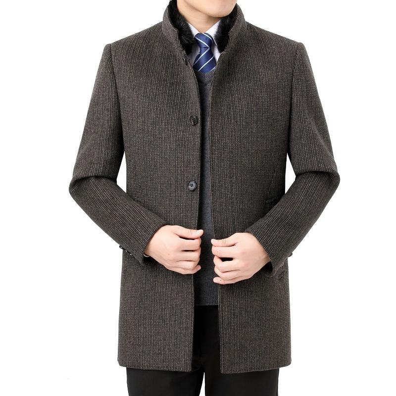 

Зимнее двухстороннее кашемировое пальто мужское среднего и старшего возраста воротник-стойка утолщенная ветровка шерстяное пальто шерстяное пальто 4XL