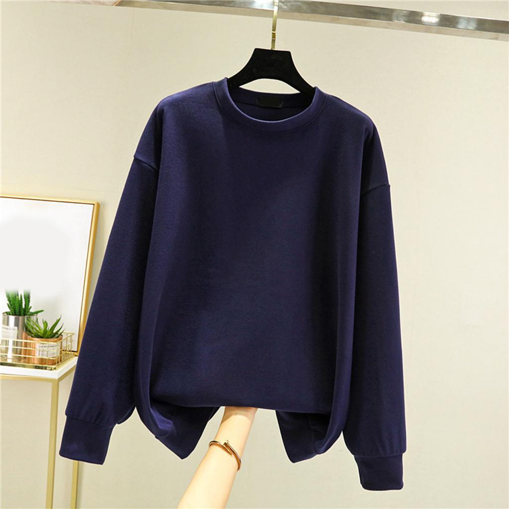 Ladies' Loose Comfortable Casual Fashionable And Warm Underwear With Seamless Round Neck And Thick Velvet Top