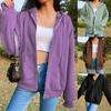 Women Hoodies Hooded Zipper Autumn Winter Thick Solid Color Drawtring Sweatshirt Coat for Daily Wear