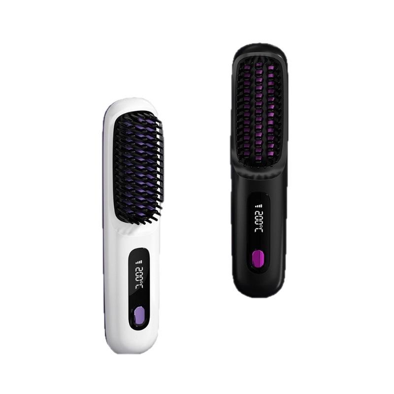 Wireless LCD Hair Straightening Comb with Negative Ion Technology - Portable, Non-Damaging Electric Comb for Safe Hair Styling