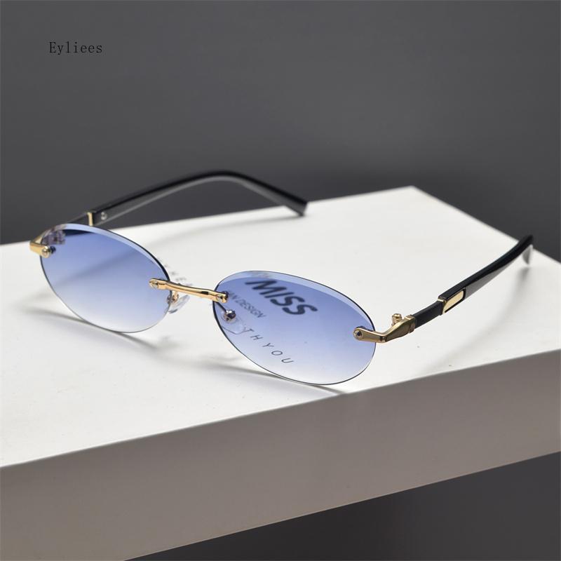 Trendy Rimless Oval Sunglasses Stylish Gradient Lens Outdoor Shades Luxury  Frameless Small Black Vintage Sun Glasses