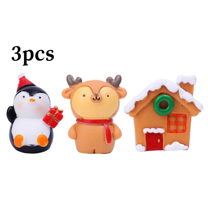 Cute Resin Christmas Ornaments Mini Santa Claus Snowman Elk Micro Landscape Xmas Home Office Miniature Desktop Decoration Supply