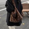 Wind leopard print contrasting color plush bag large capacity shoulder bag shopping bag fluffy lazy wind tote bag