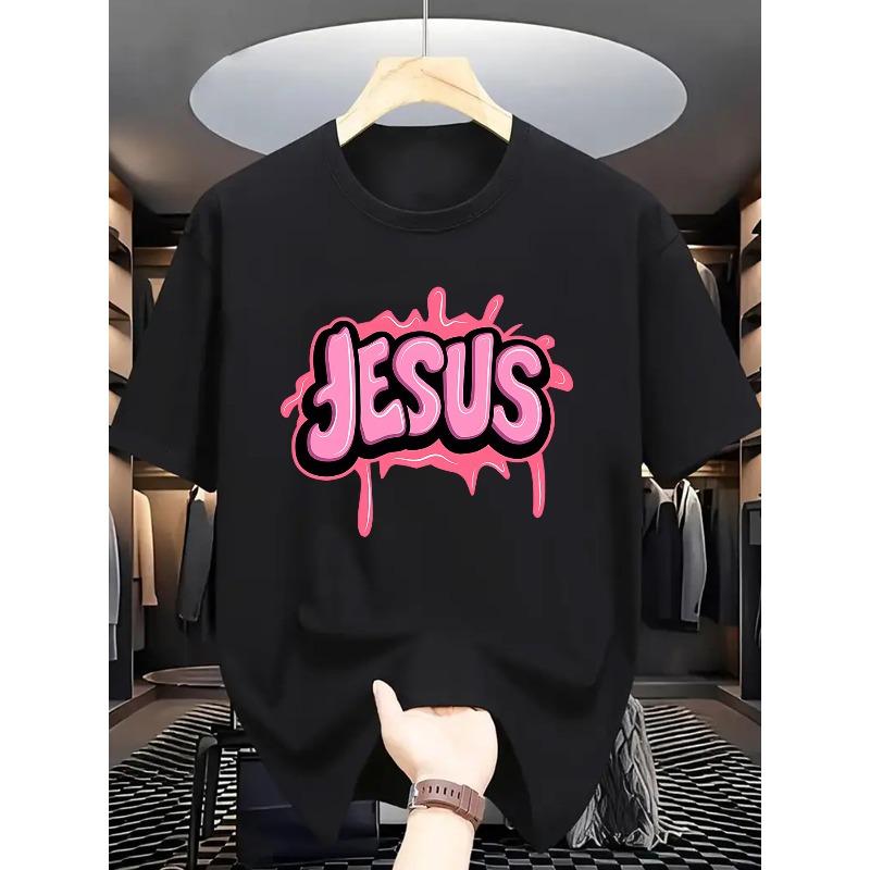 European Size Men'S Summer Casual Crew Neck T-Shirt, 100% Cotton, Slight Stretch Knit Fabric, Regular Fit, Fashion Print Short Sleeve Tee