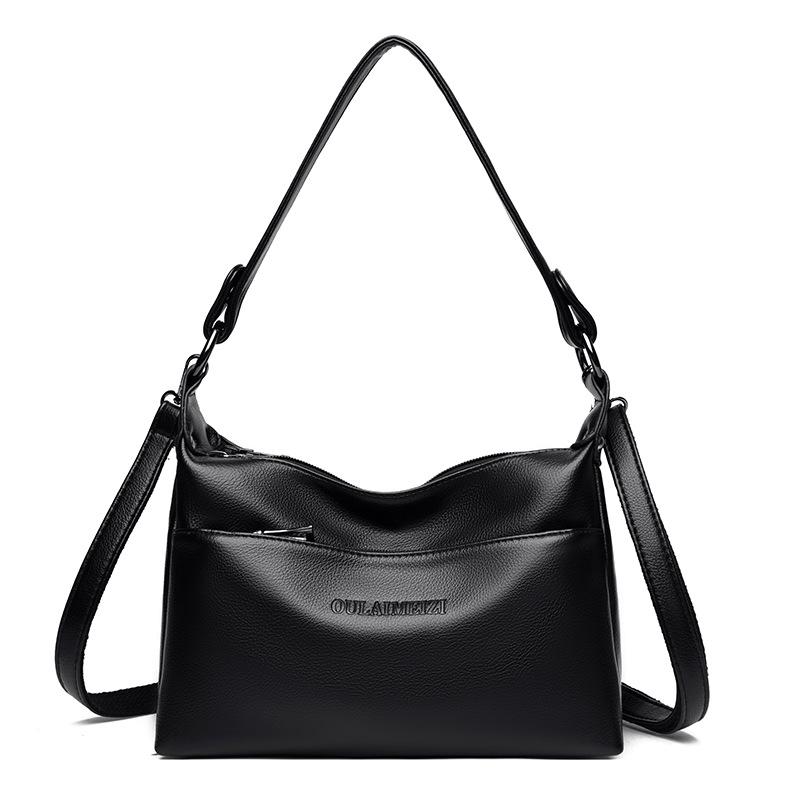 Yiran Jewelry Ring Effen Kleur Reli&euml;f Dames Schoudertas Schouderbanden Modieuze Dames Okseltas Casual Draagbare Crossbody Tas Forenzen black
