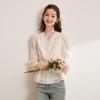 Bailuyu Women's V-Neck Embroidered Sequin Lace Slim-Fit Shirt