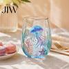 Unique Aesthetic Water Juice Whiskey Tumbler Ocean-Themed Glass Cup, Jellyfish/Dolphins/Sea Turtles/Octopus Hand-Painted, Thickened Drinking Versatile