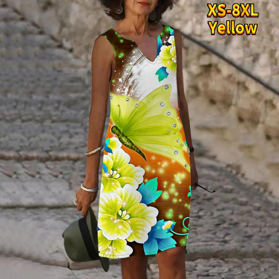 

Женское летнее ярко-красное платье с v-образным вырезом и цветочным принтом Феникса, повседневное модное платье без рукавов, повседневные свободные сексуальные платья размера плюс XS-8XL 7XL жёлтый