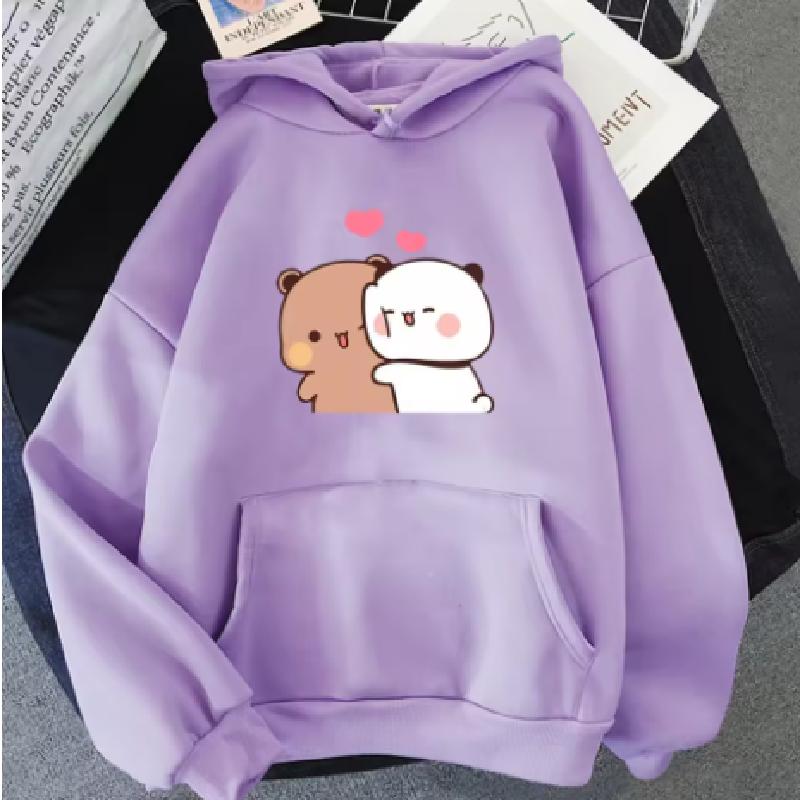 Kreskówkowy Panda Bubu I Dudu Damska Bluza z Kapturem Plus Size Kawaii Harajuku Okrągły Dekolt Harajuku Unisex Drukowane Ubrania Top